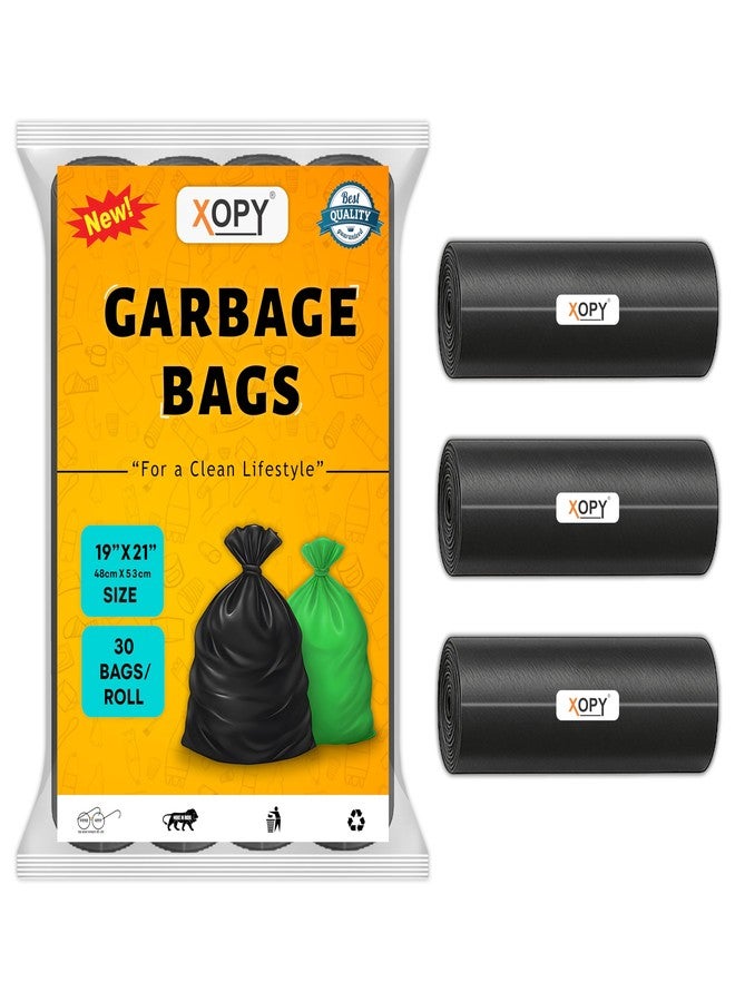 Xopy Premium Garbage Bags - Medium Size 19x21 Inches | 3 Rolls x 30 Bags = 90 Bags | Black Dustbin/Trash Bags for Home, Kitchen & Office | Pouch Packing - Image 1